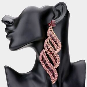 Long Gold & Purple Pave Crystal Dangle Earrings Fashion Statement Jewelry